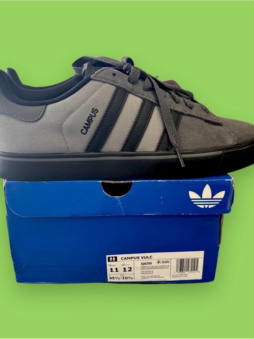 Adidas Campus Vulc Men's Gray & Black Low-Top